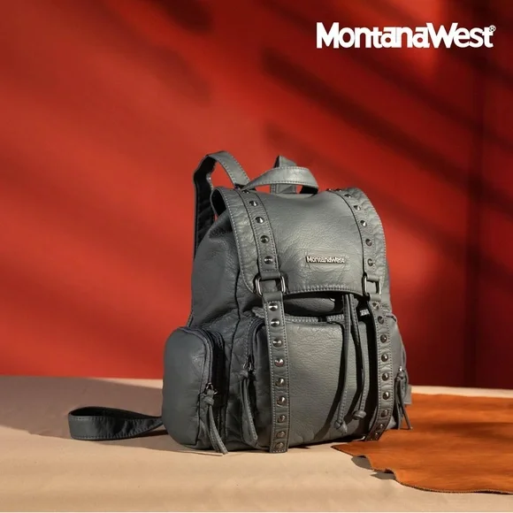 Montana West Gray Edgy Backpack with Metal Studs - Picture 7 of 7